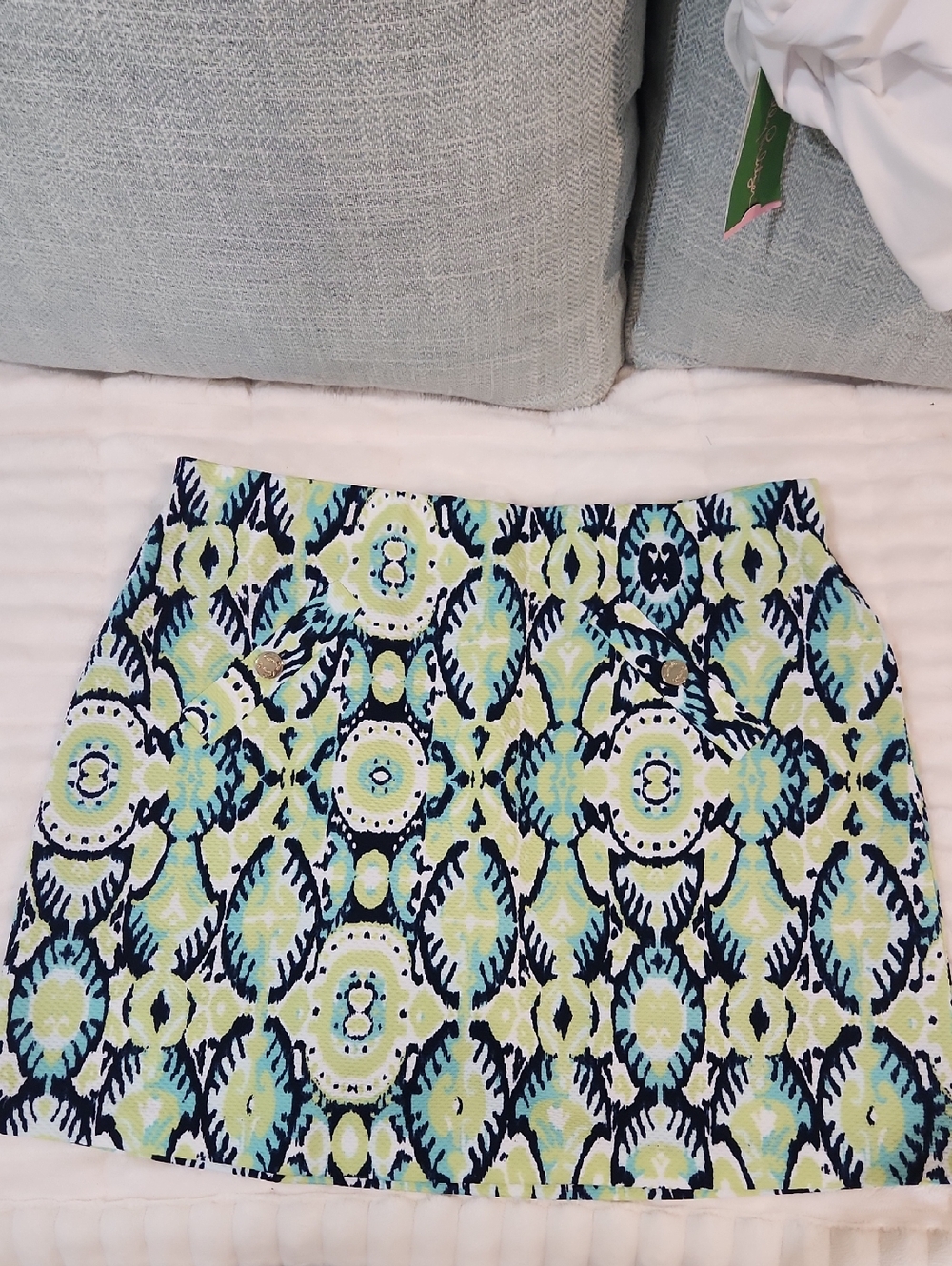 Pappagallo Navy, Blue & Lime Patterned Mini Skirt